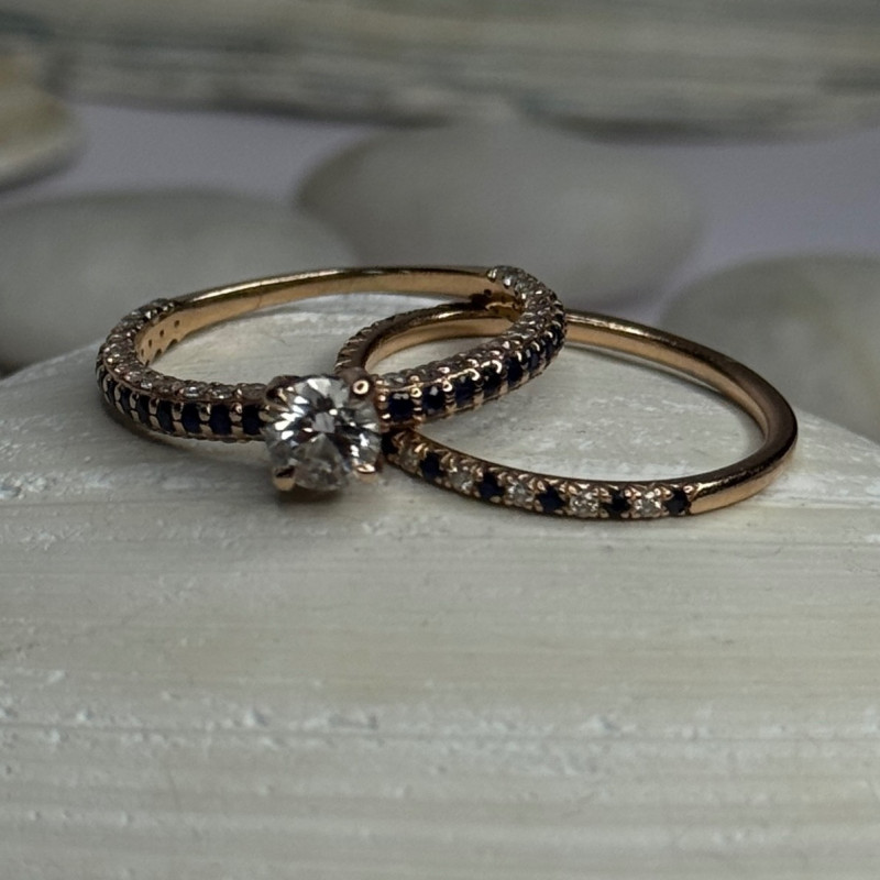 14K Rose Gold Sapphire & Diamond Set of Rings Size 7