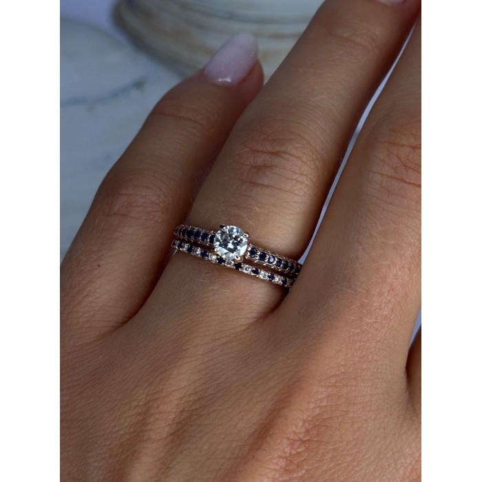 14K Rose Gold Ring Set Sapphire & Diamond Size 7