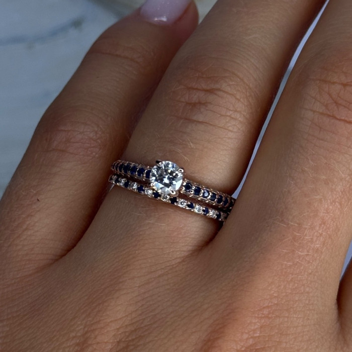 14K Rose Gold Sapphire & Diamond Set of Rings Size 7