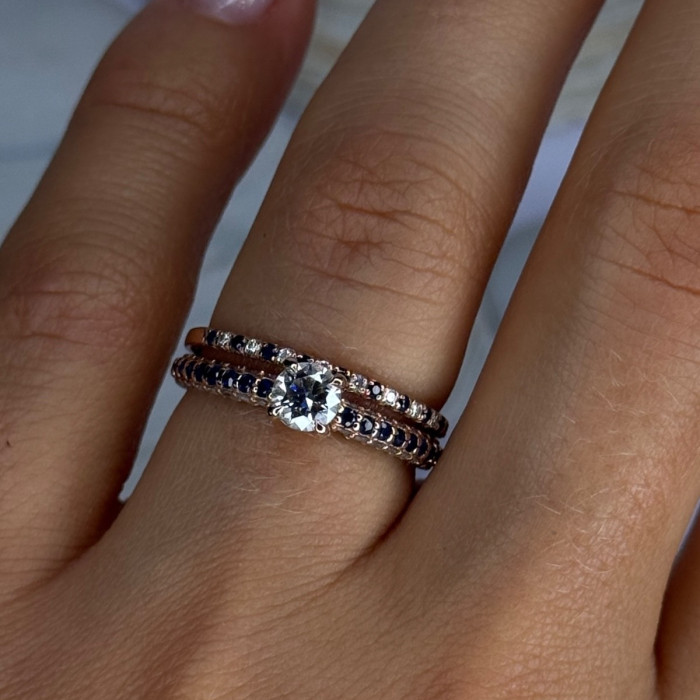 14K Rose Gold Sapphire & Diamond Set of Rings Size 7