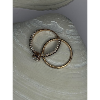 14K Rose Gold Ring Set Sapphire & Diamond Size 7