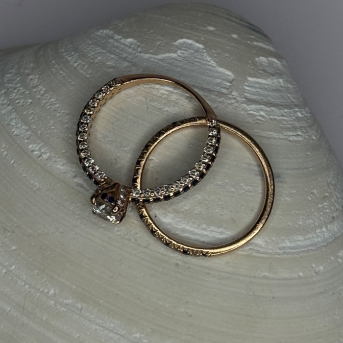 14K Rose Gold Sapphire & Diamond Set of Rings Size 7