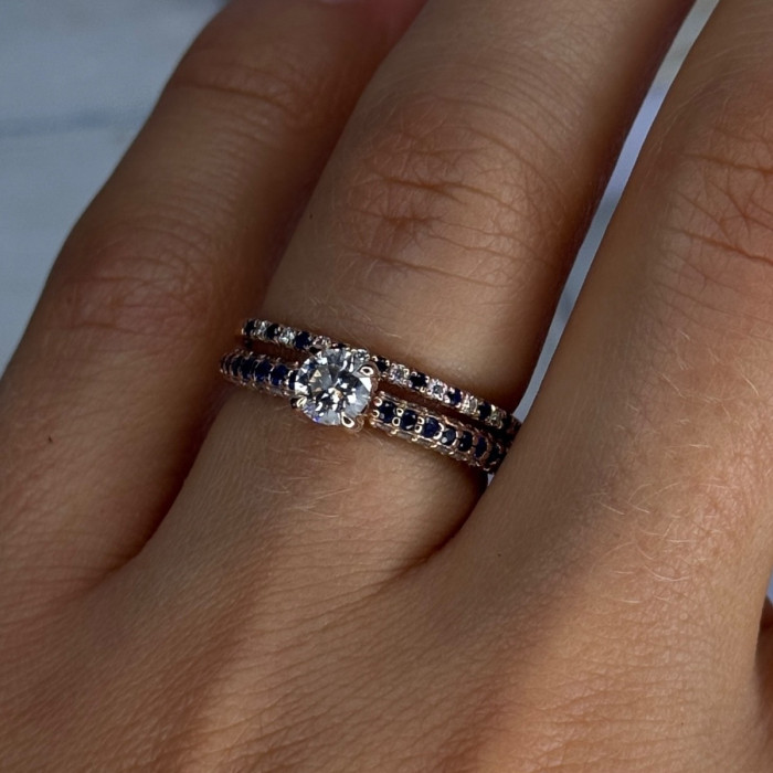 14K Rose Gold Sapphire & Diamond Set of Rings Size 7