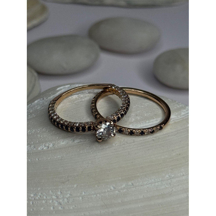 14K Rose Gold Ring Set Sapphire & Diamond Size 7