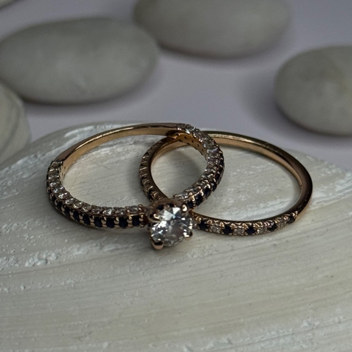14K Rose Gold Sapphire & Diamond Set of Rings Size 7