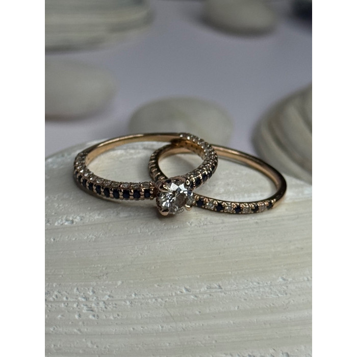 14K Rose Gold Ring Set Sapphire & Diamond Size 7