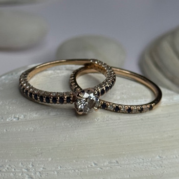 14K Rose Gold Sapphire & Diamond Set of Rings Size 7