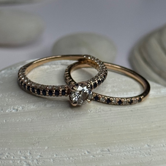 14K Rose Gold Sapphire & Diamond Set of Rings Size 7