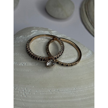 14K Rose Gold Ring Set Sapphire & Diamond Size 7