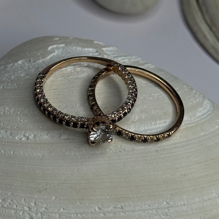 14K Rose Gold Sapphire & Diamond Set of Rings Size 7