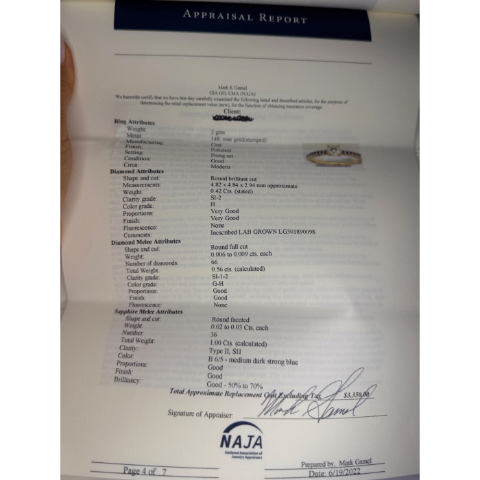 14K Rose Gold Ring Set Sapphire & Diamond Size 7