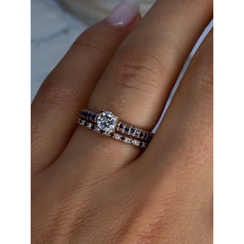 14K Rose Gold Ring Set Sapphire & Diamond Size 7