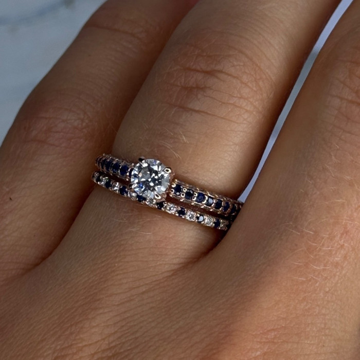 14K Rose Gold Sapphire & Diamond Set of Rings Size 7