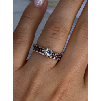 14K Rose Gold Ring Set Sapphire & Diamond Size 7