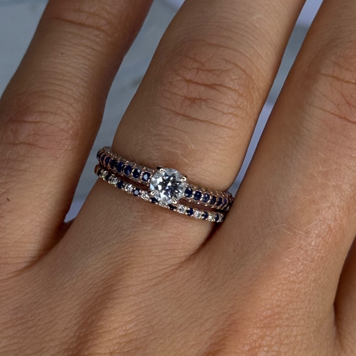 14K Rose Gold Sapphire & Diamond Set of Rings Size 7