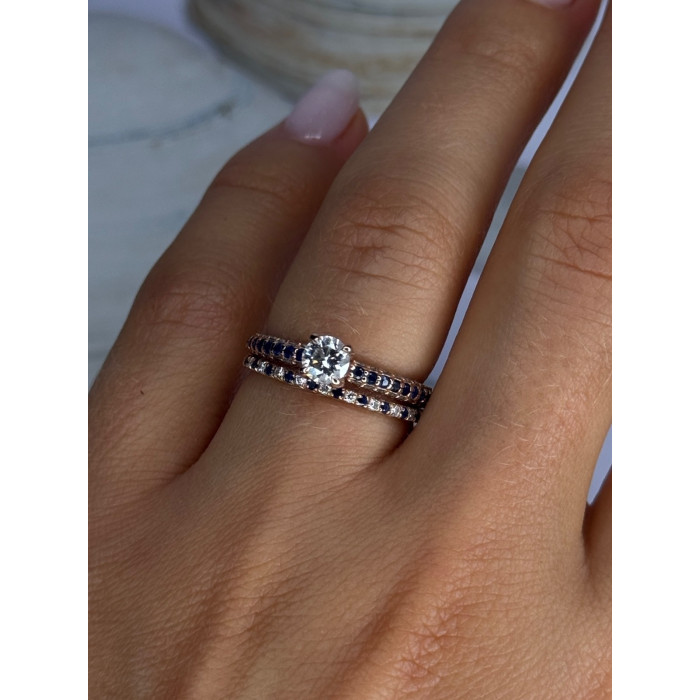 14K Rose Gold Ring Set Sapphire & Diamond Size 7