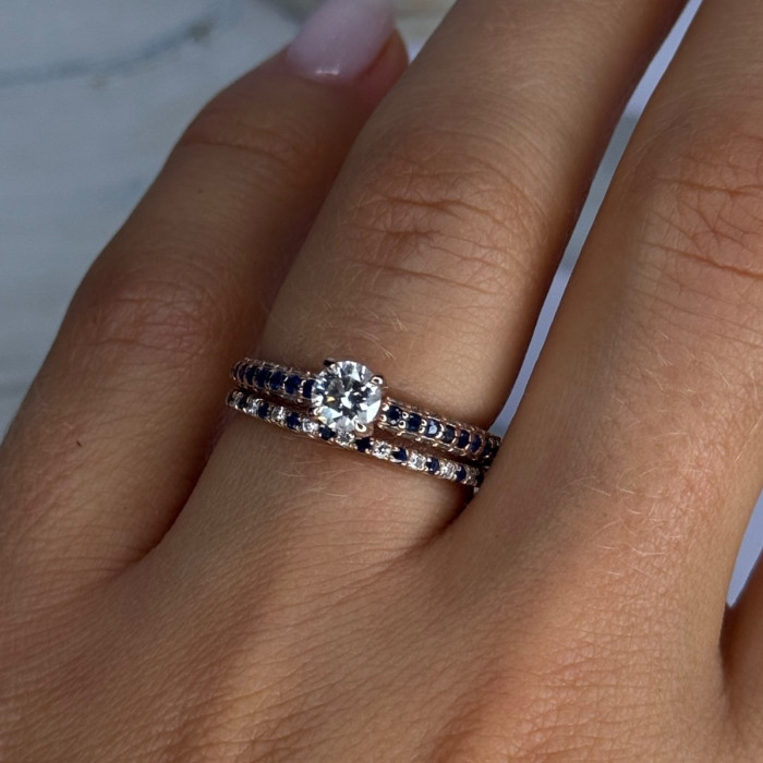 14K Rose Gold Sapphire & Diamond Set of Rings Size 7