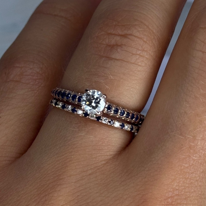 14K Rose Gold Sapphire & Diamond Set of Rings Size 7