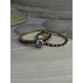 14K Rose Gold Ring Set Sapphire & Diamond Size 7