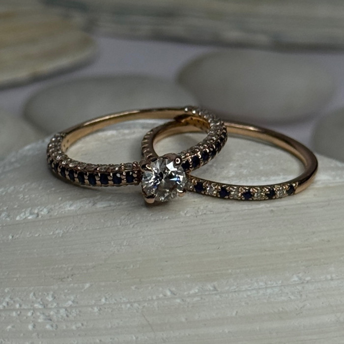 14K Rose Gold Sapphire & Diamond Set of Rings Size 7
