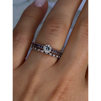 14K Rose Gold Ring Set Sapphire & Diamond Size 7