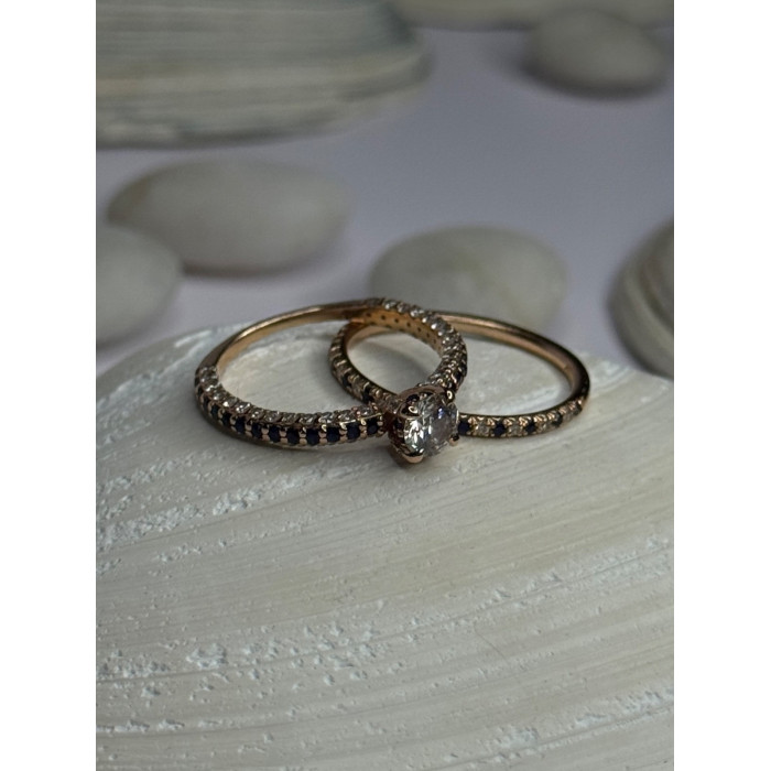 14K Rose Gold Ring Set Sapphire & Diamond Size 7