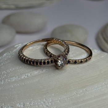 14K Rose Gold Sapphire & Diamond Set of Rings Size 7