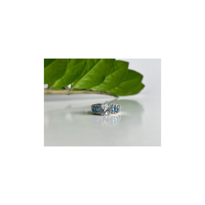 925 Sterling Silver Aquamarines Ring Size 8