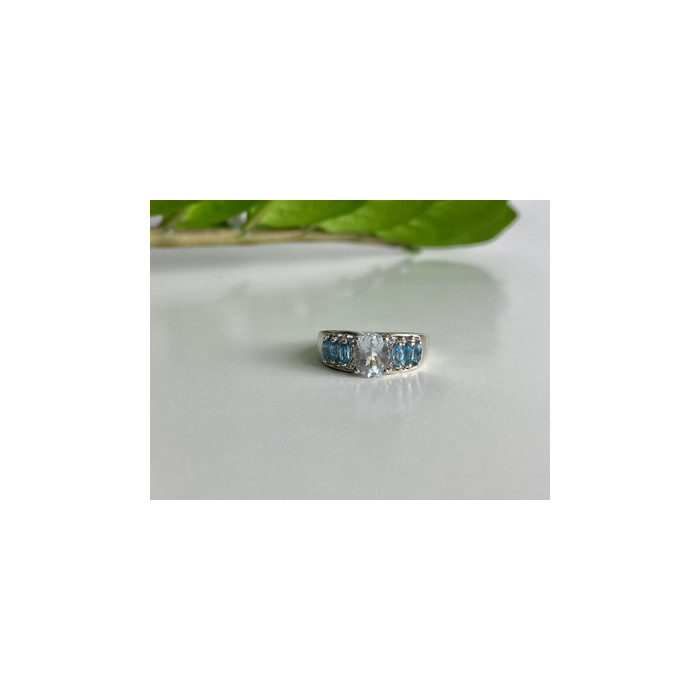 925 Sterling Silver Aquamarines Ring Size 8