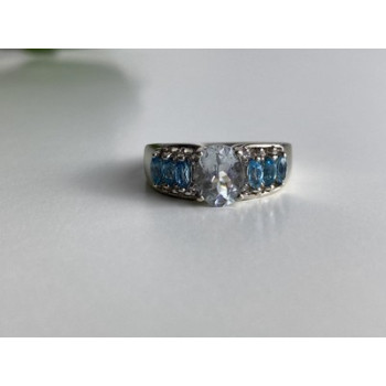 925 Sterling Silver Aquamarines Ring Size 8