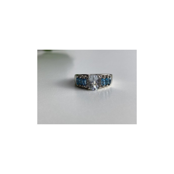 925 Sterling Silver Aquamarines Ring Size 8