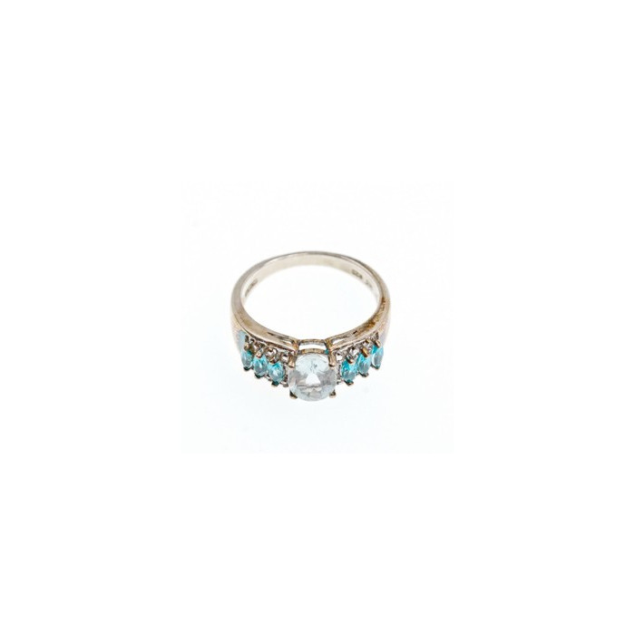 925 Sterling Silver Aquamarines Ring Size 8