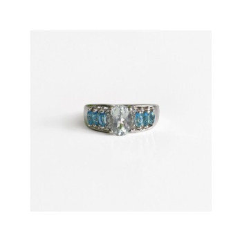 925 Sterling Silver Aquamarines Ring Size 8