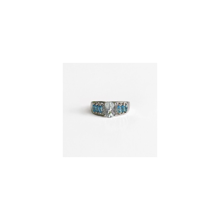 925 Sterling Silver Aquamarines Ring Size 8