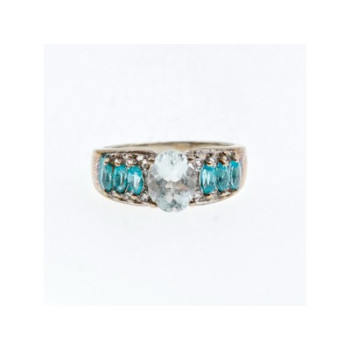 925 Sterling Silver Aquamarines Ring Size 8