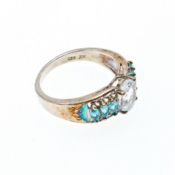 925 Sterling Silver Aquamarines Ring Size 8