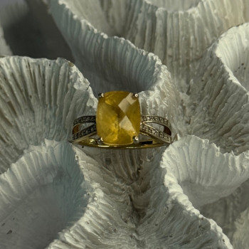 925 Sterling Silver Citrine & Beryl Ring Size 7