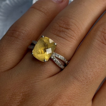 925 Sterling Silver Citrine & Beryl Ring Size 7
