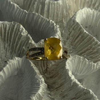 925 Sterling Silver Citrine & Beryl Ring Size 7