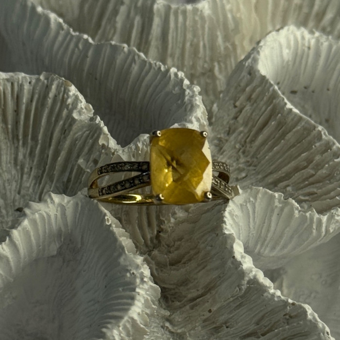 925 Sterling Silver Citrine & Beryl Ring Size 7