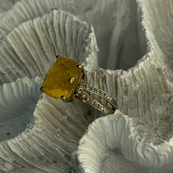 925 Sterling Silver Citrine & Beryl Ring Size 7