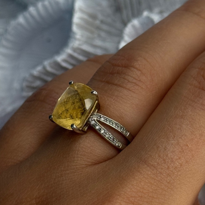 925 Sterling Silver Citrine & Beryl Ring Size 7