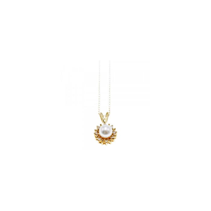 14K YELLOW GOLD PEARL & DIAMONDS CHAIN WITH PENDANT