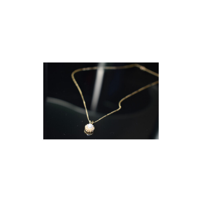 14K YELLOW GOLD PEARL & DIAMONDS CHAIN WITH PENDANT