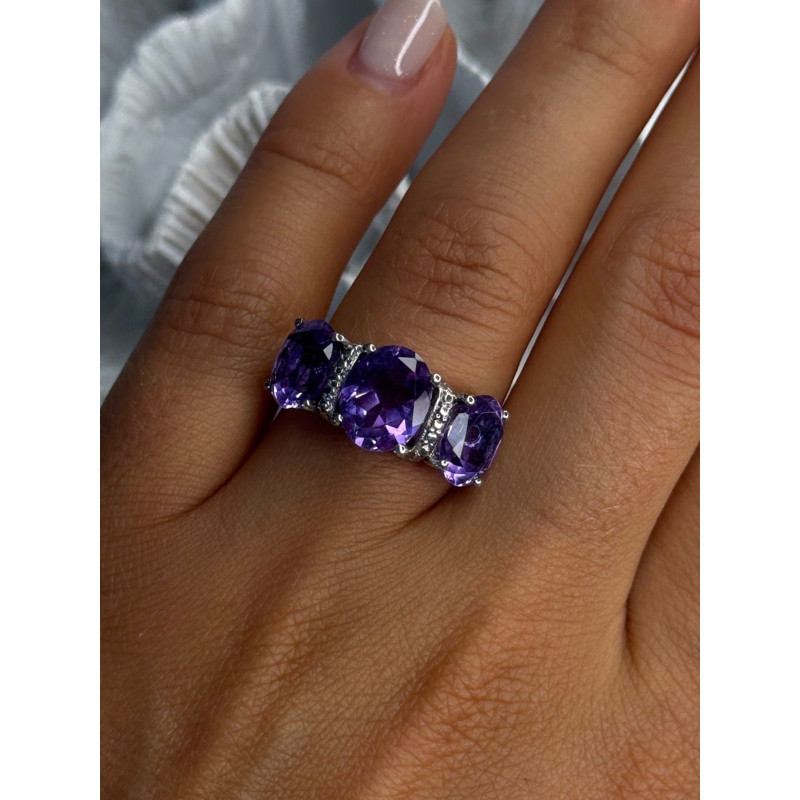 925 Sterling Silver Shiny Amethyst Ring Size 7