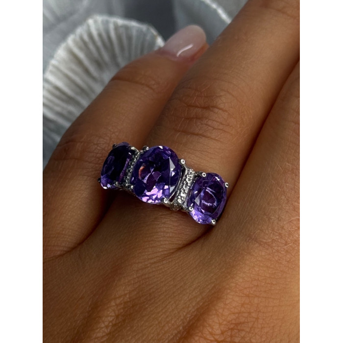 925 Sterling Silver Shiny Amethyst Ring Size 7
