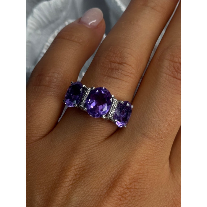 925 Sterling Silver Shiny Amethyst Ring Size 7