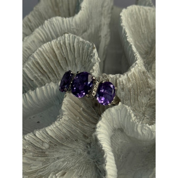 925 Sterling Silver Shiny Amethyst Ring Size 7