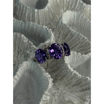 925 Sterling Silver Shiny Amethyst Ring Size 7