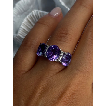 925 Sterling Silver Shiny Amethyst Ring Size 7